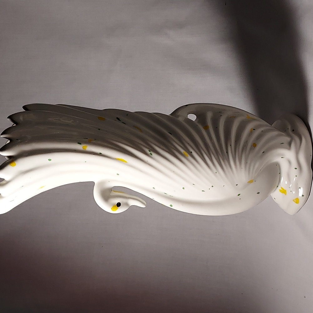 Vintage Swan Vase Deco White With Yellow Green Design